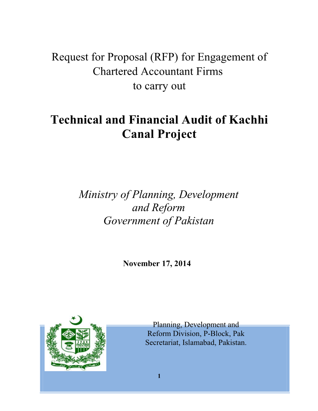Technical and Financial Audit of Kachhi Canal Project