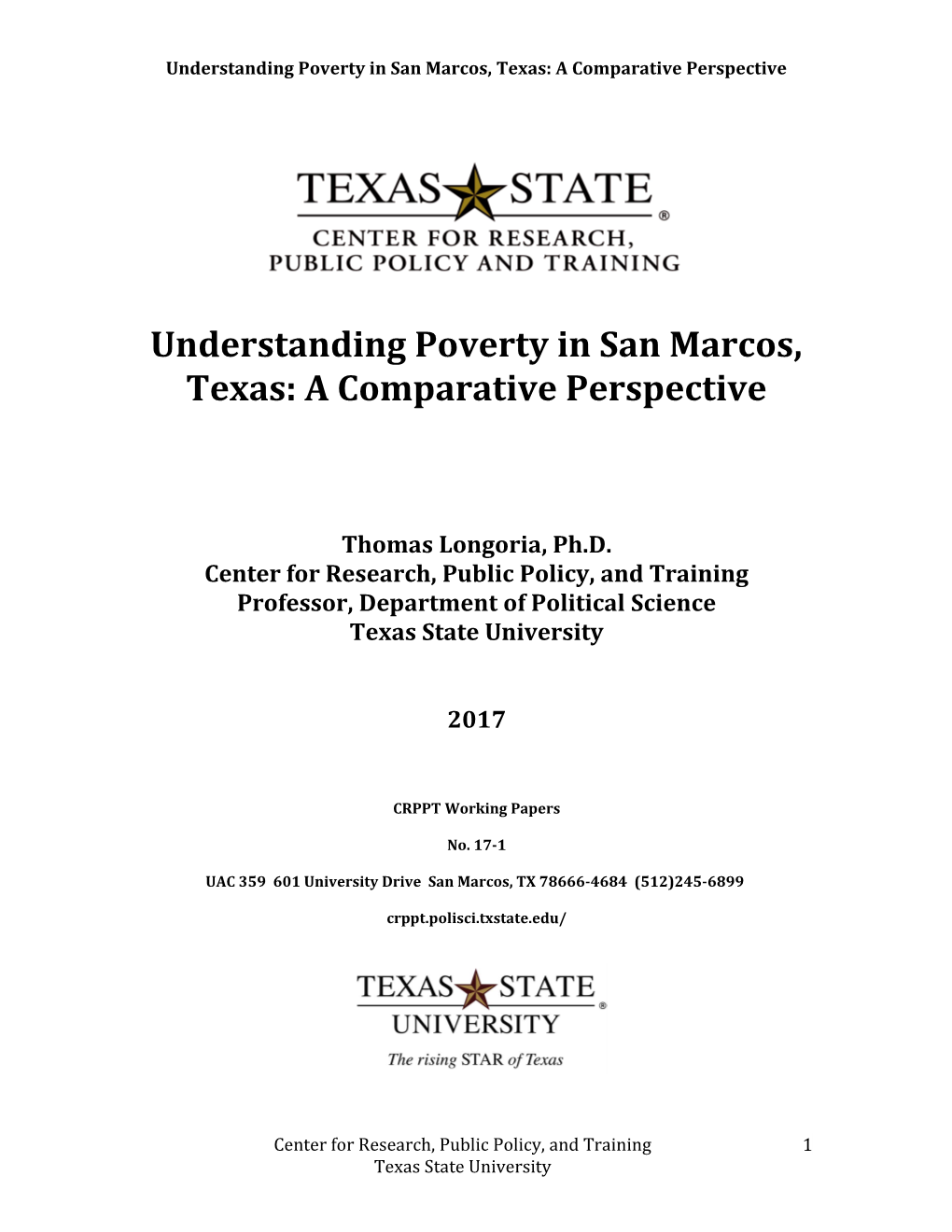 Understanding Poverty in San Marcos, Texas: a Comparative Perspective