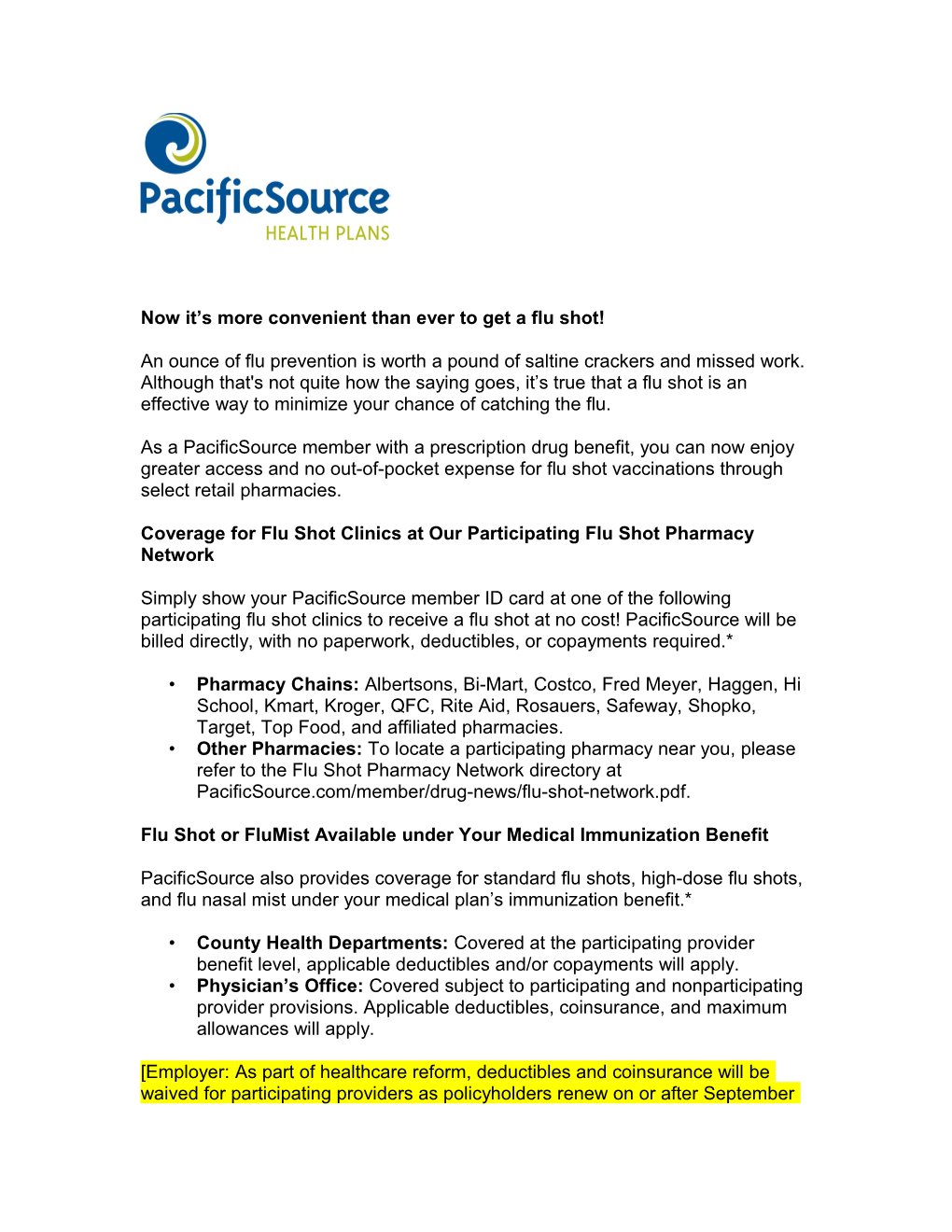 Thank You for Your Interest in Wellness Tools from Pacificsource Health Plans
