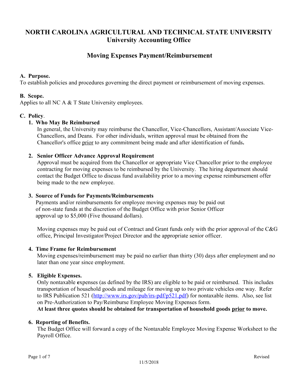 Moving Expenses Payment/Reimbursement