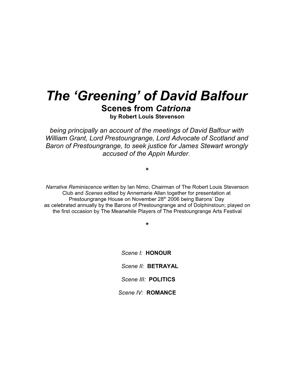 The Greening of David Balfour