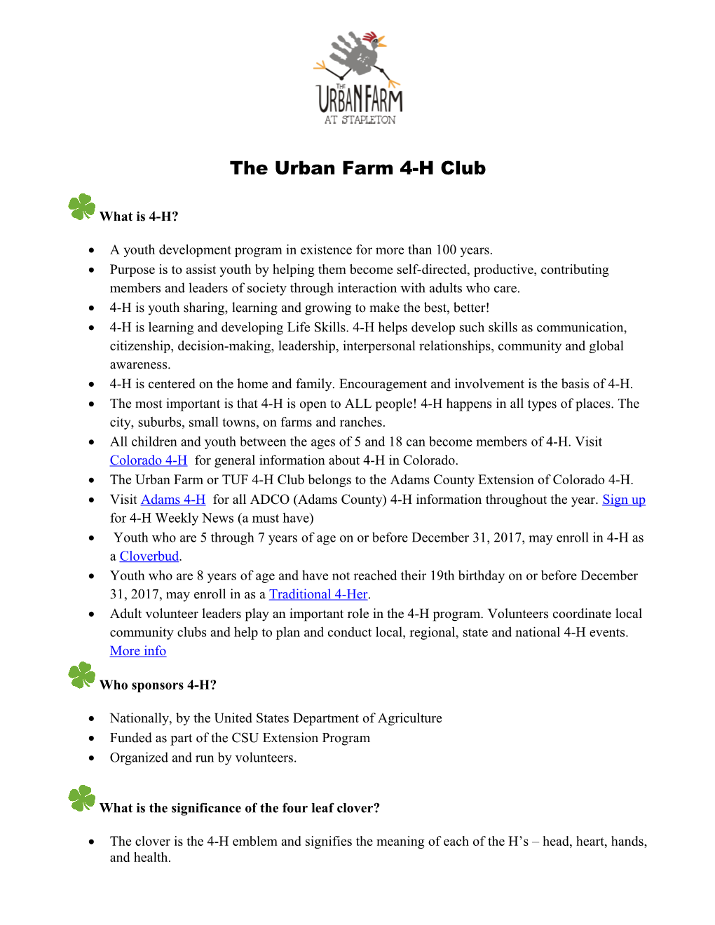 The Urban Farm 4 H Club