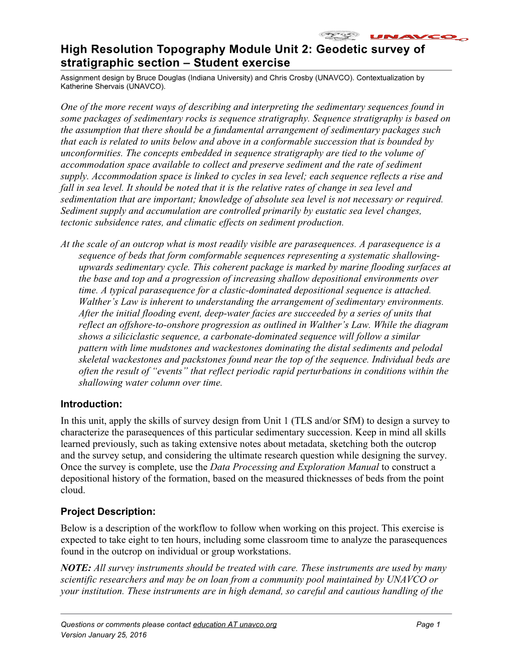 High Resolution Topography Module Unit 2: Geodetic Survey of Stratigraphic Section Student