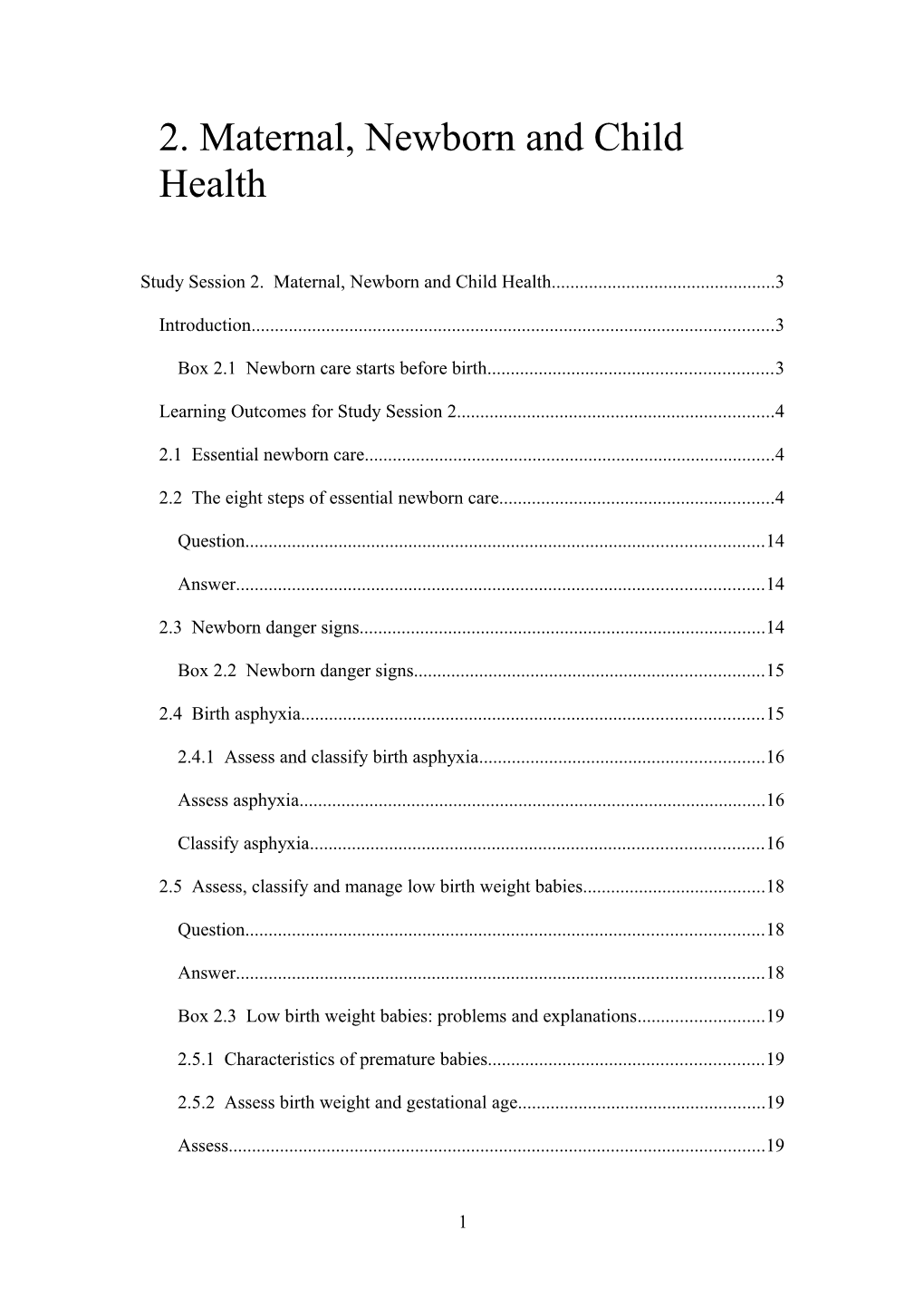 2. Maternal, Newborn and Child Health