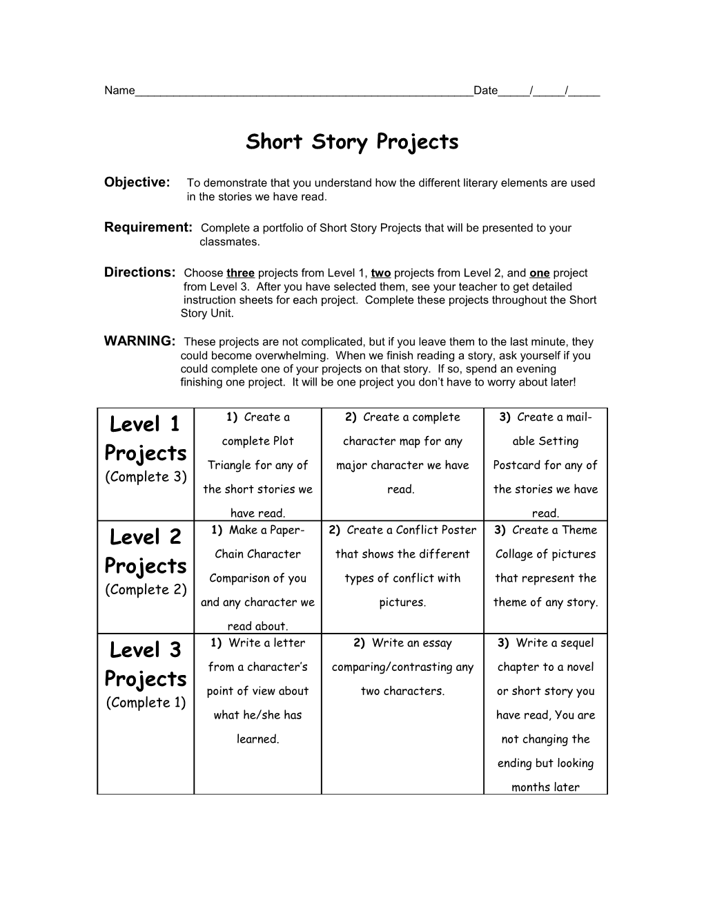 Short Story Projects