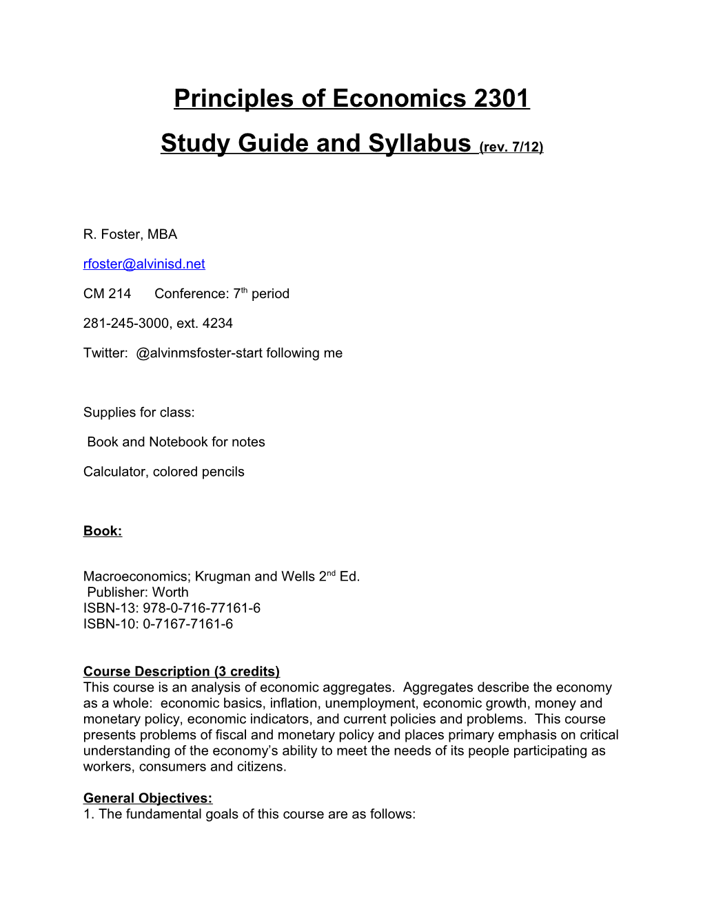 Study Guide and Syllabus(Rev. 7/12)