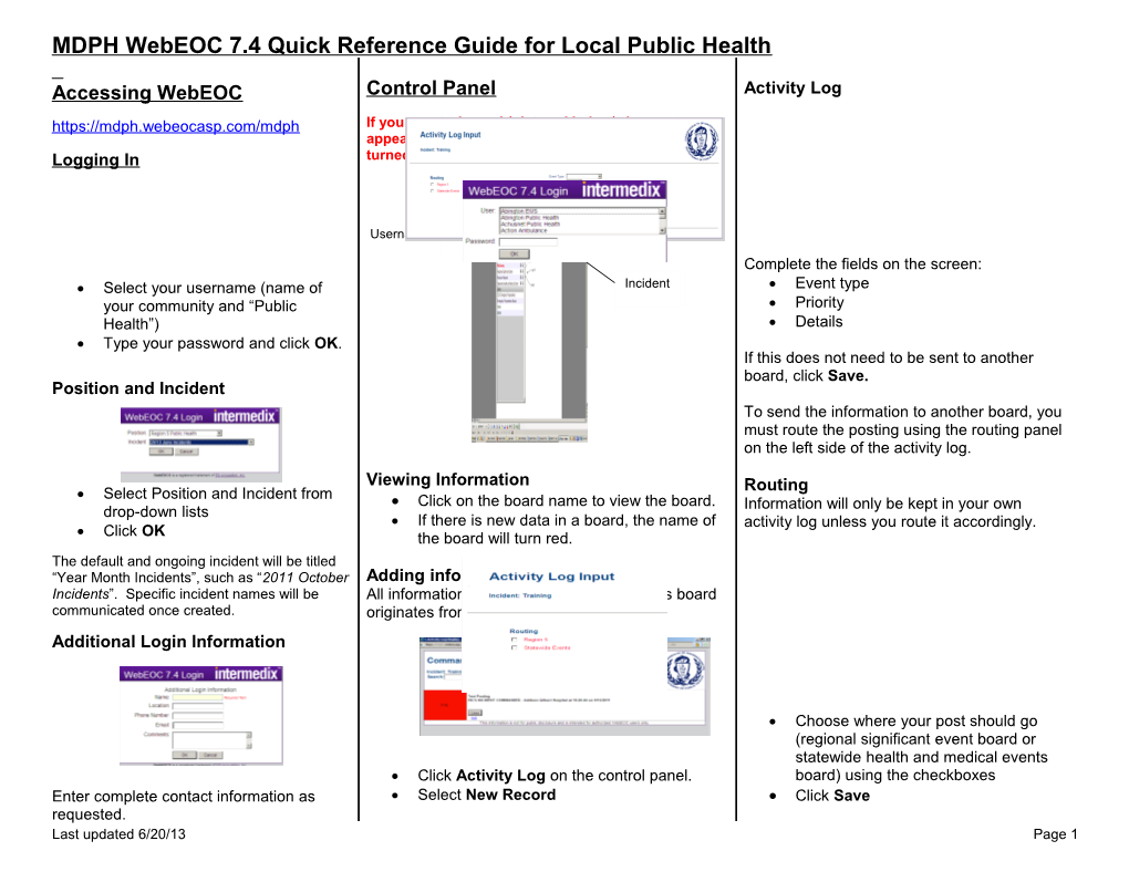 MDPH Webeoc 7.4 Quick Reference Guide for Local Public Health