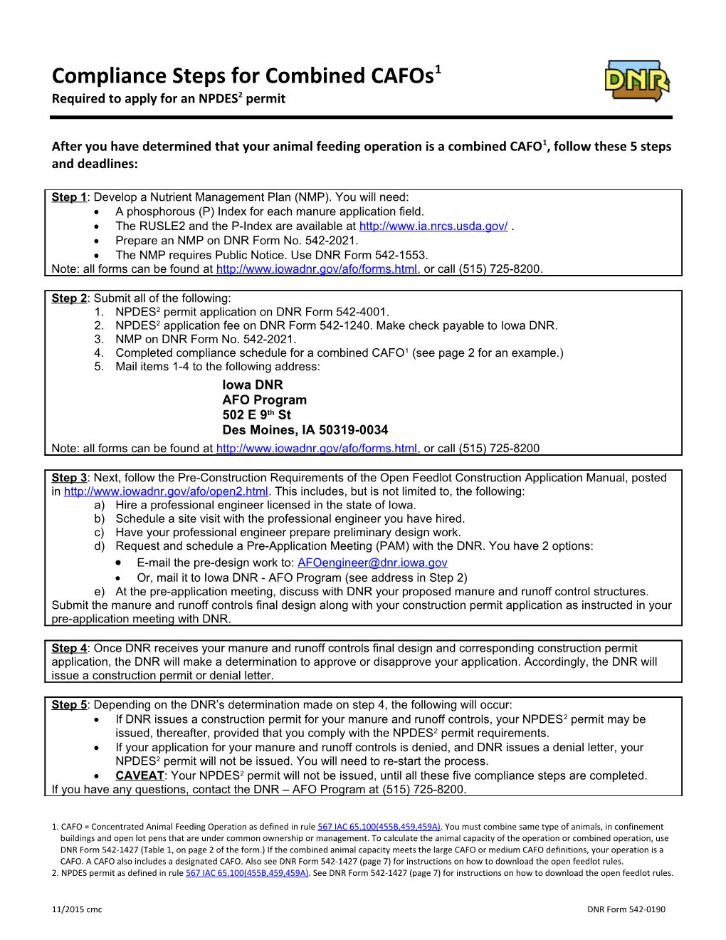 Compliance Schedule for Combined CAFO