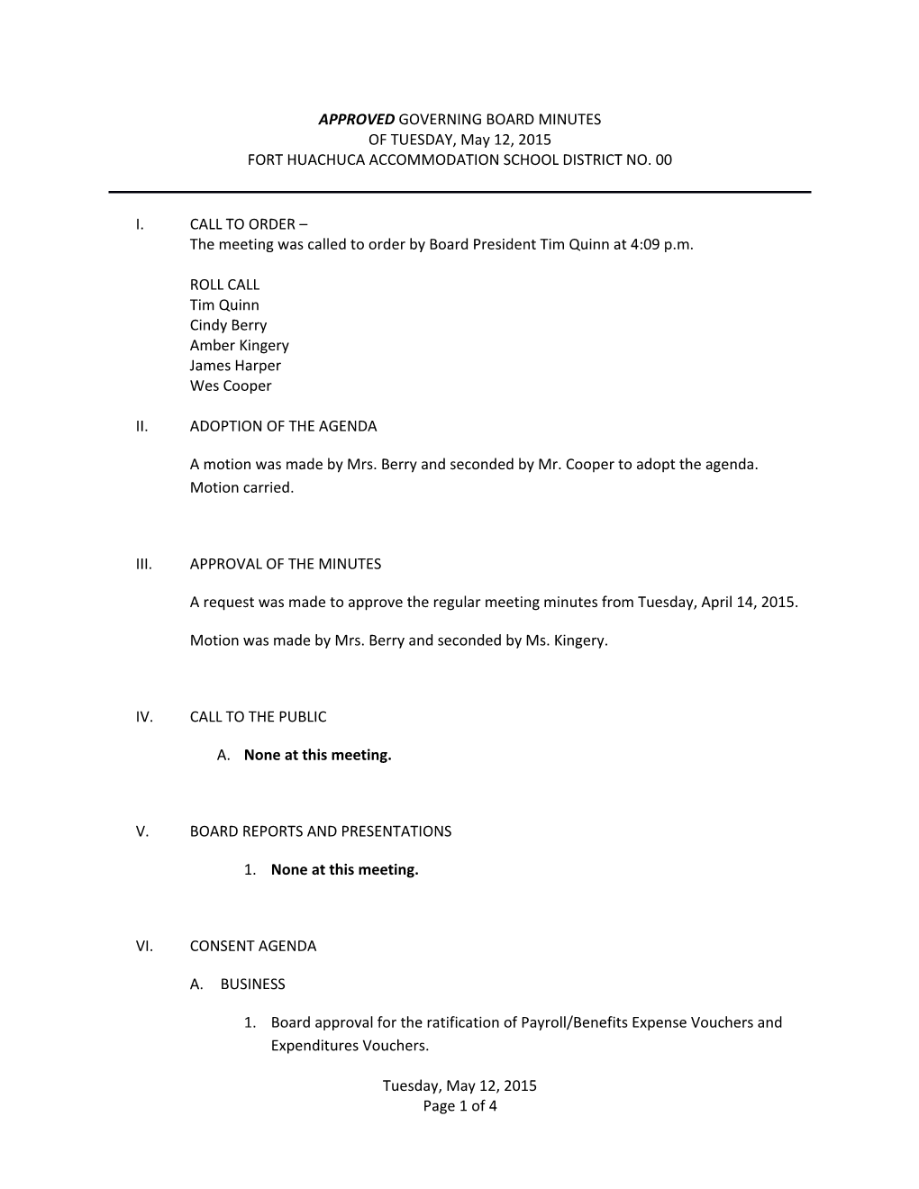 Approved Governing Board Minutes
