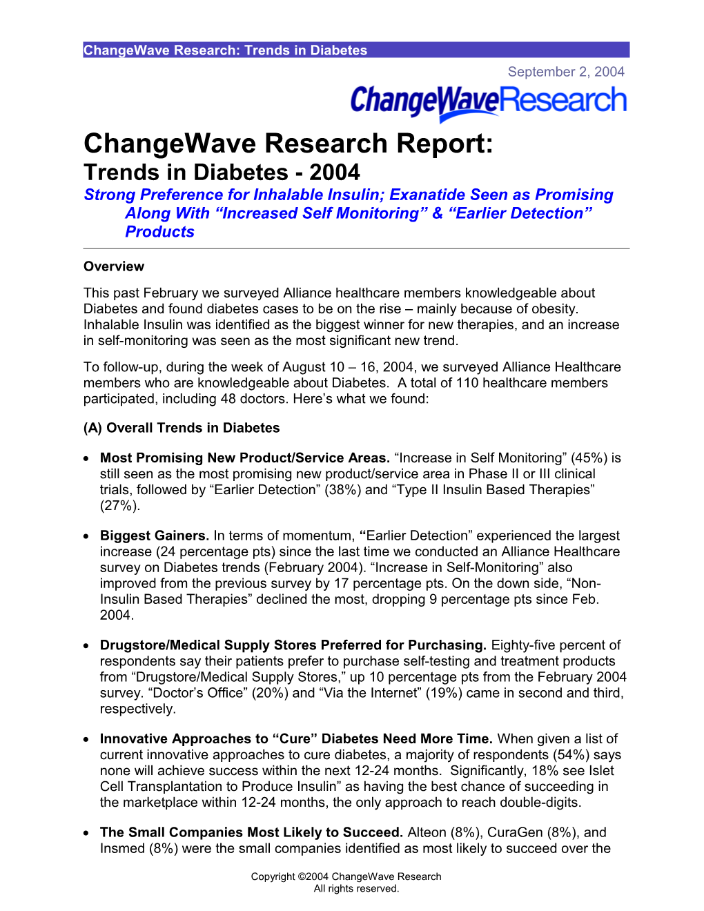 Changewave Research: Trends in Diabetes