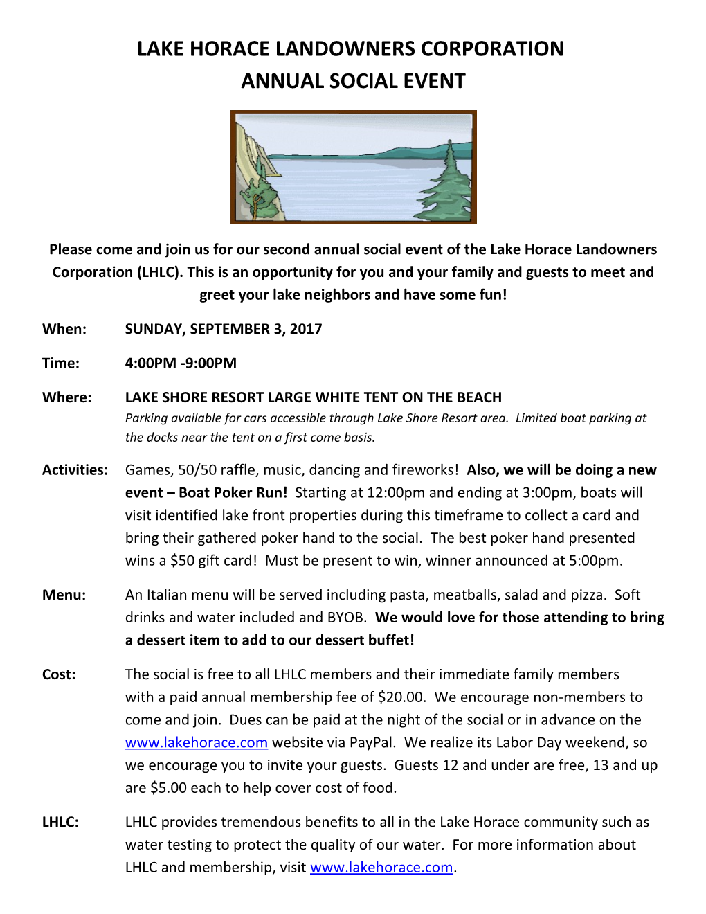 Lake Horace Landowners Corporation Annual Social Event