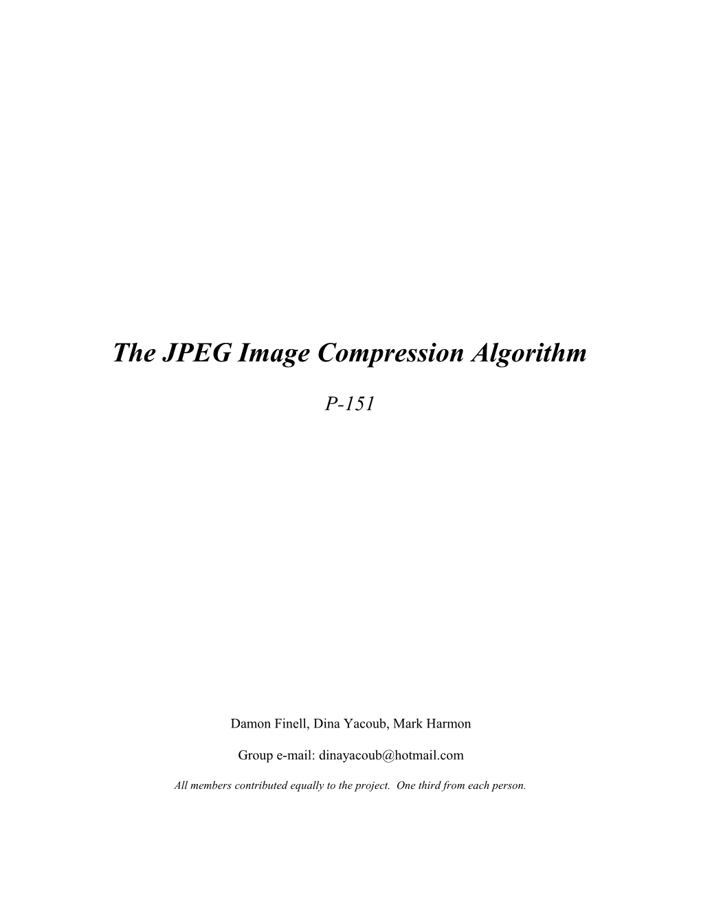 The JPEG Image Compression Algorithm