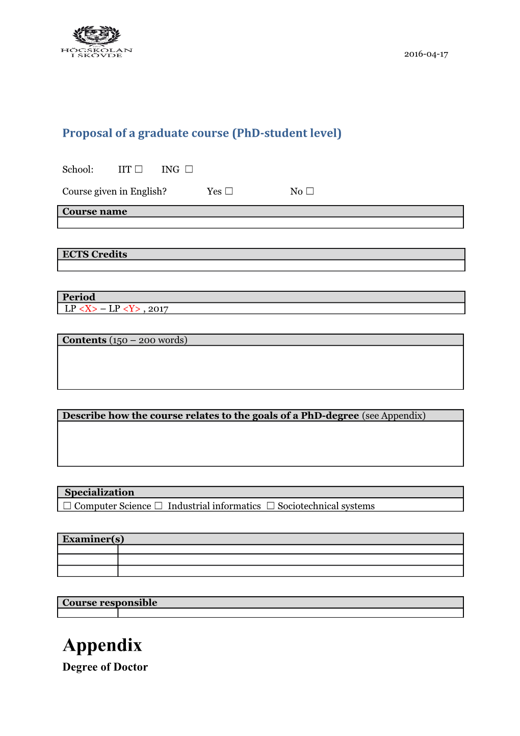 Proposal of a Graduate Course (Phd-Student Level)
