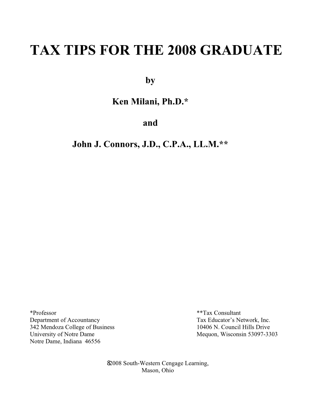 Tax Tips for the 2008 Graduate