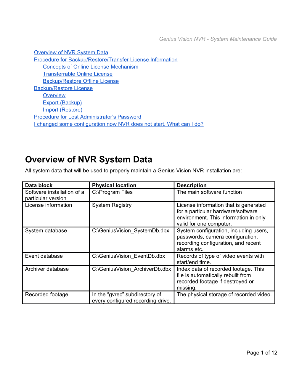 Genius Vision NVR - System Maintenance Guide