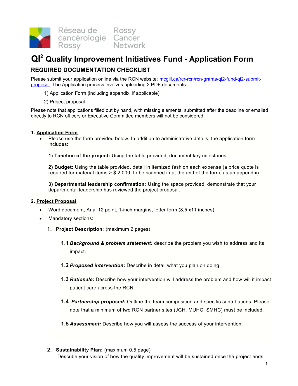 Qi2quality Improvement Initiatives Fund - Application Form