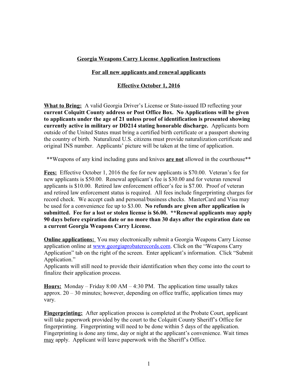 Georgia Weapons Carry License Application Instructions