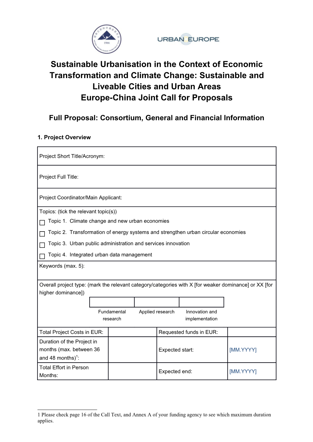 Europe-China Joint Call for Proposals