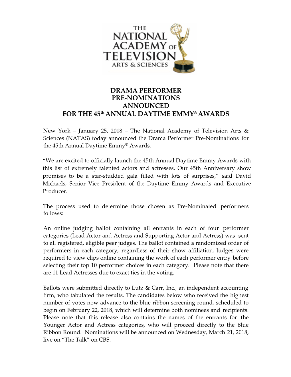 FOR the 45Th ANNUAL DAYTIME EMMY AWARDS