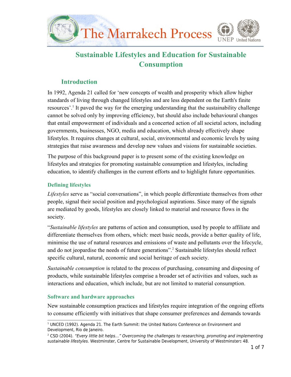 Sustainable Lifestyles and Education for Sustainable Consumption