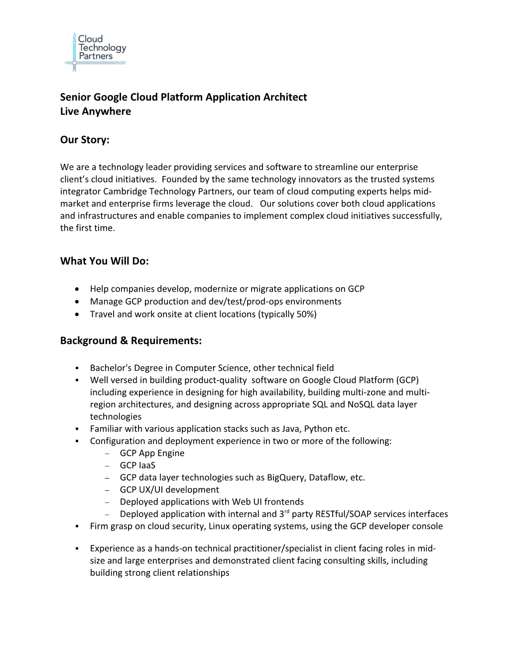 Senior Google Cloud Platform Application Architect