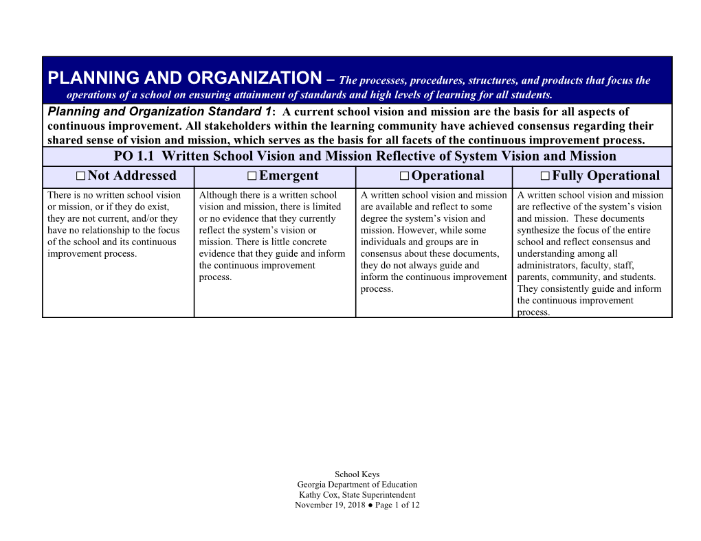 PLANNING and ORGANIZATION the Processes, Procedures, Structures, and Products That Focus