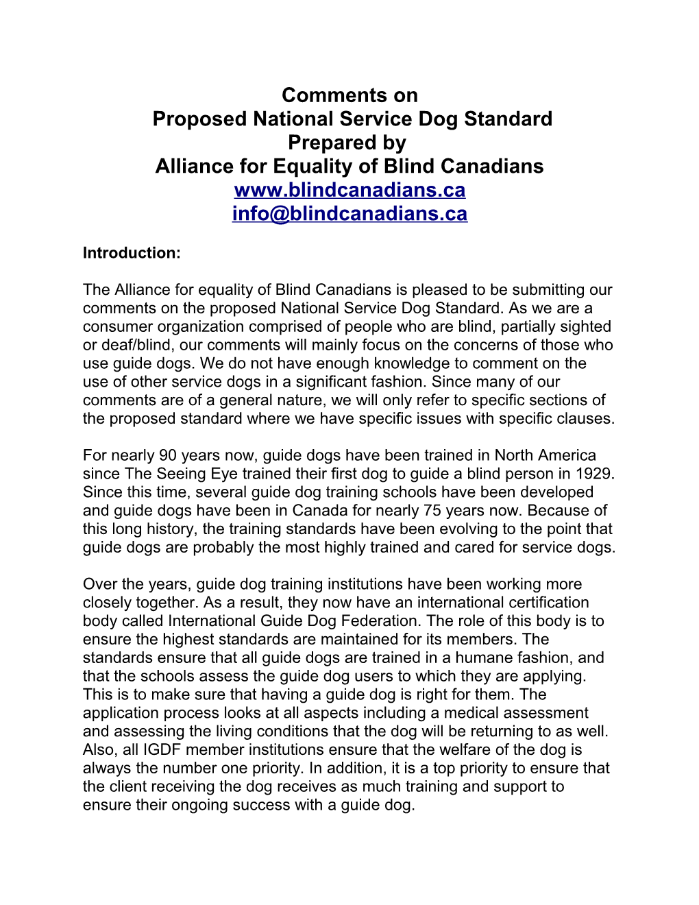 Proposed National Service Dog Standard