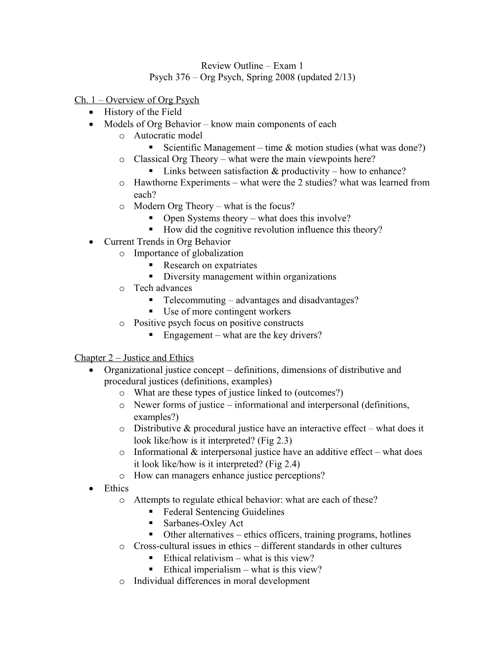 Review Outline Exam 1