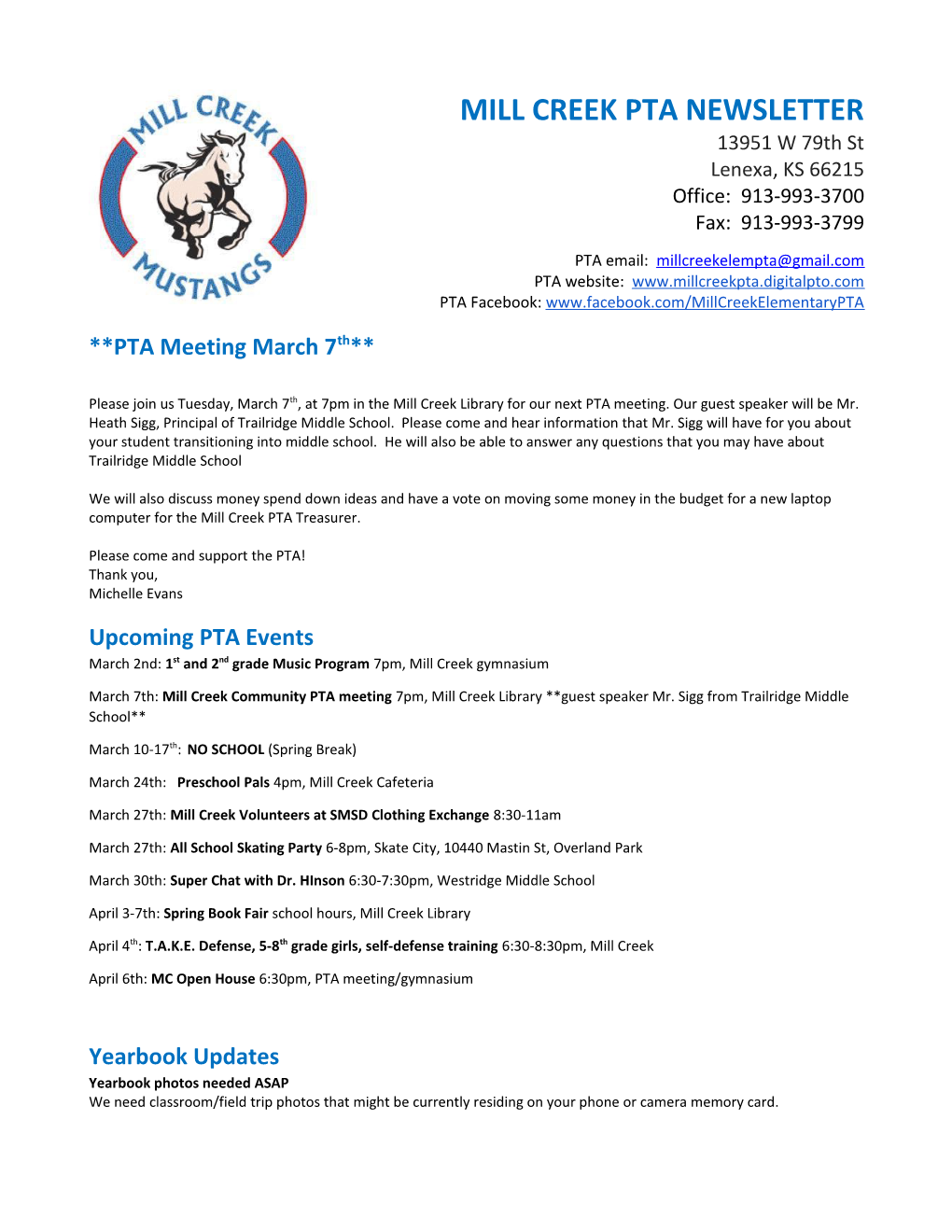 Mill Creek Pta Newsletter