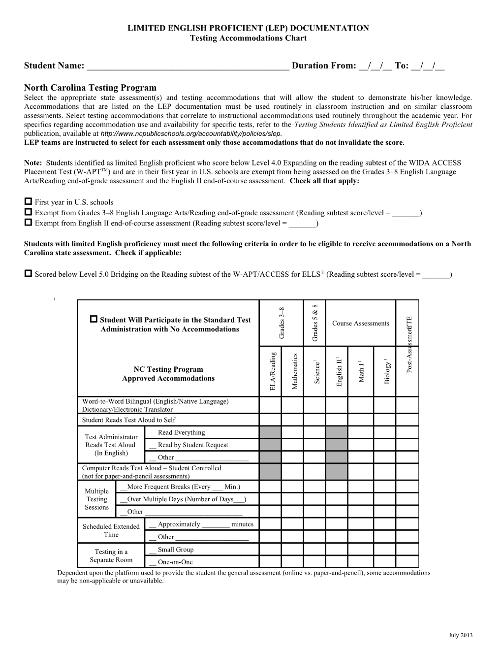 Limited English Proficient (Lep) Documentation