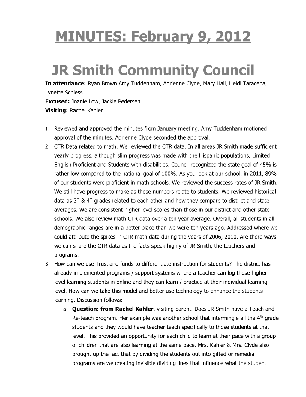 JR Smith Community Council