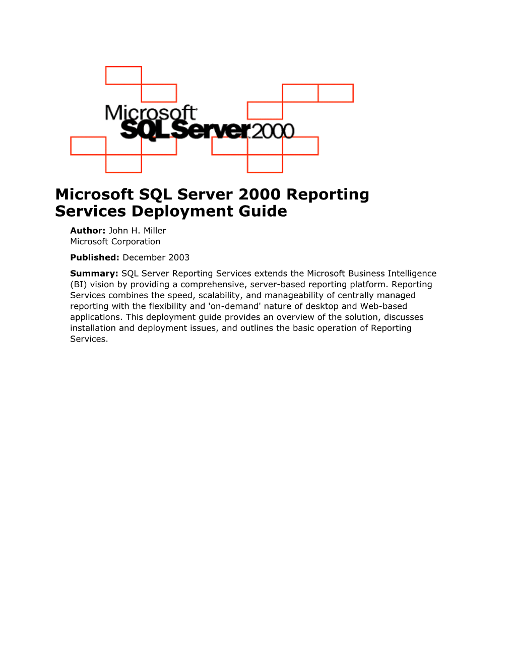 Microsoft SQL Server 2000 Reporting Services Deployment Guid