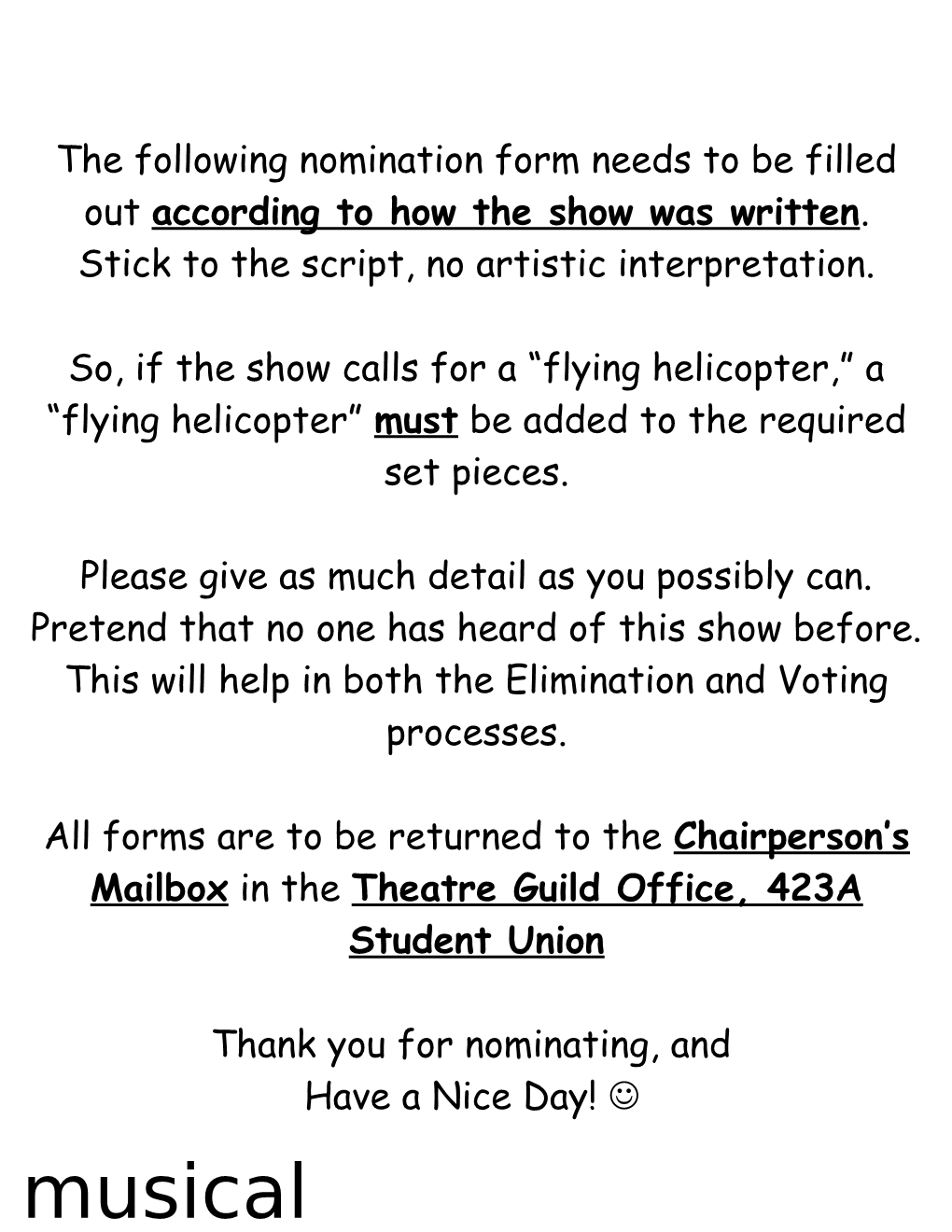 The Following Nomination Form Needs to Be Filled out According to How the Show Was Written