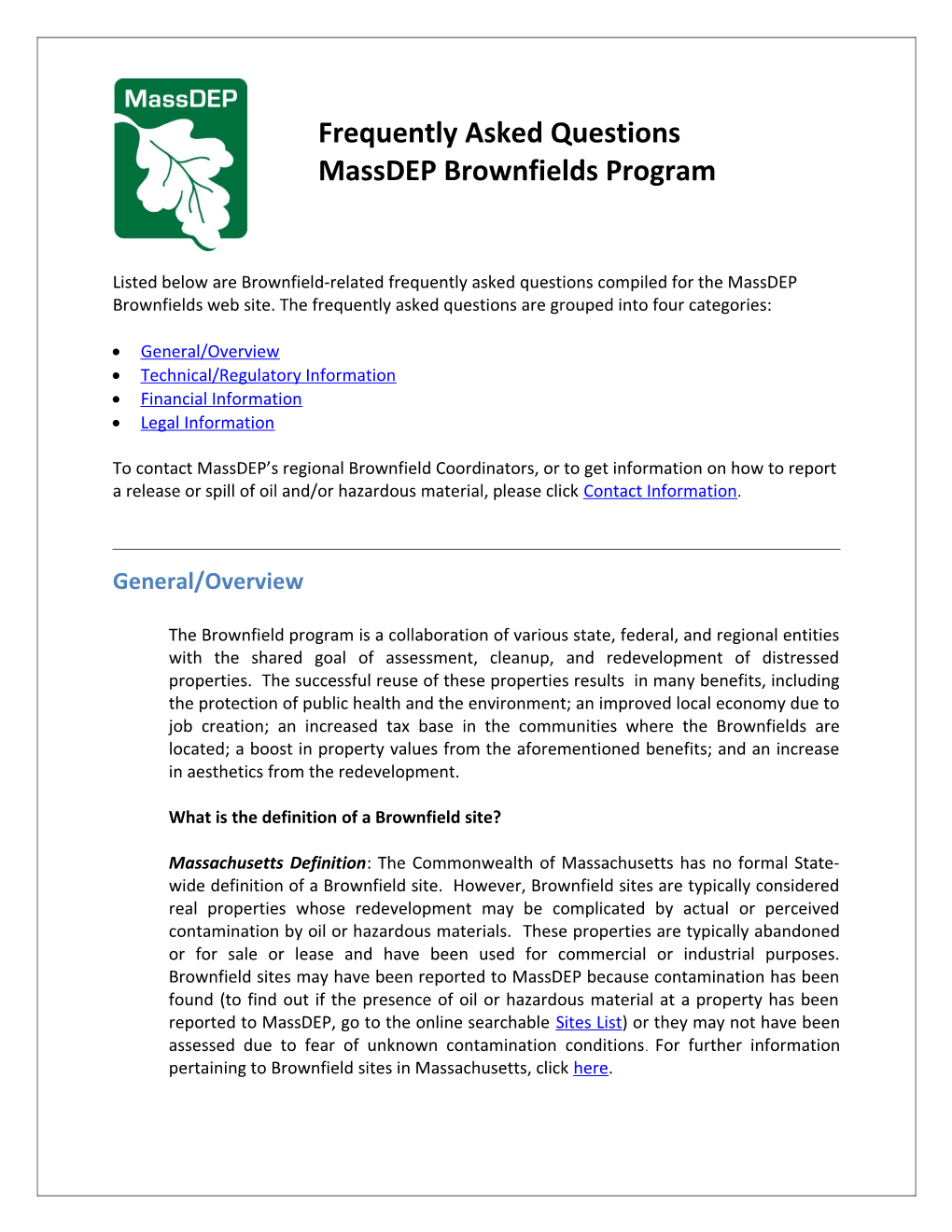 Massdep Brownfields Program