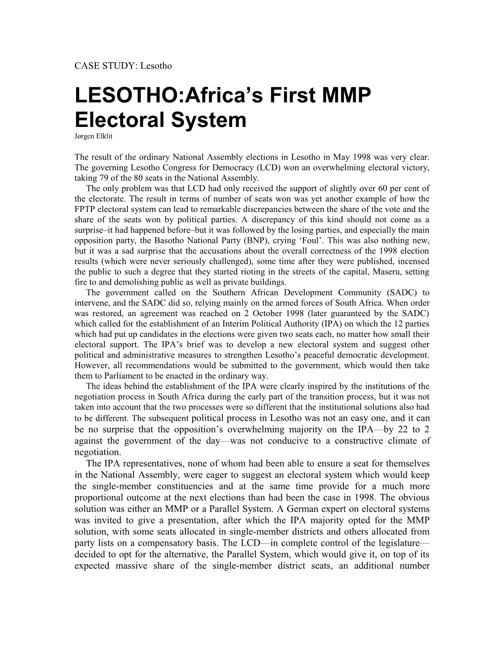 CASE STUDY: Lesotho