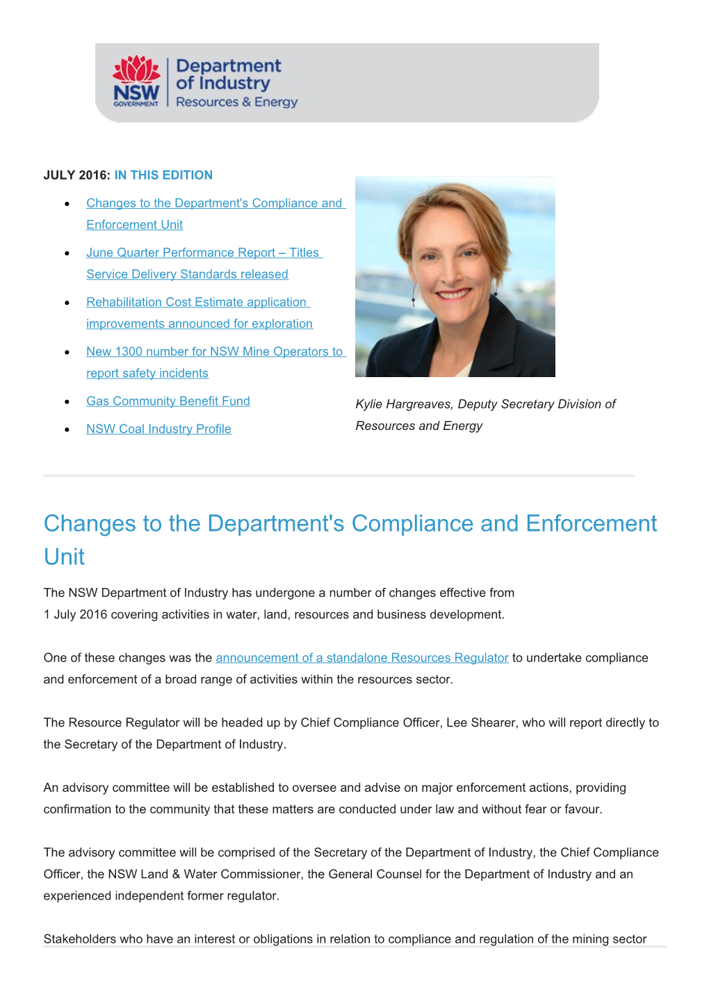 Changes to the Department's Compliance and Enforcement Unit
