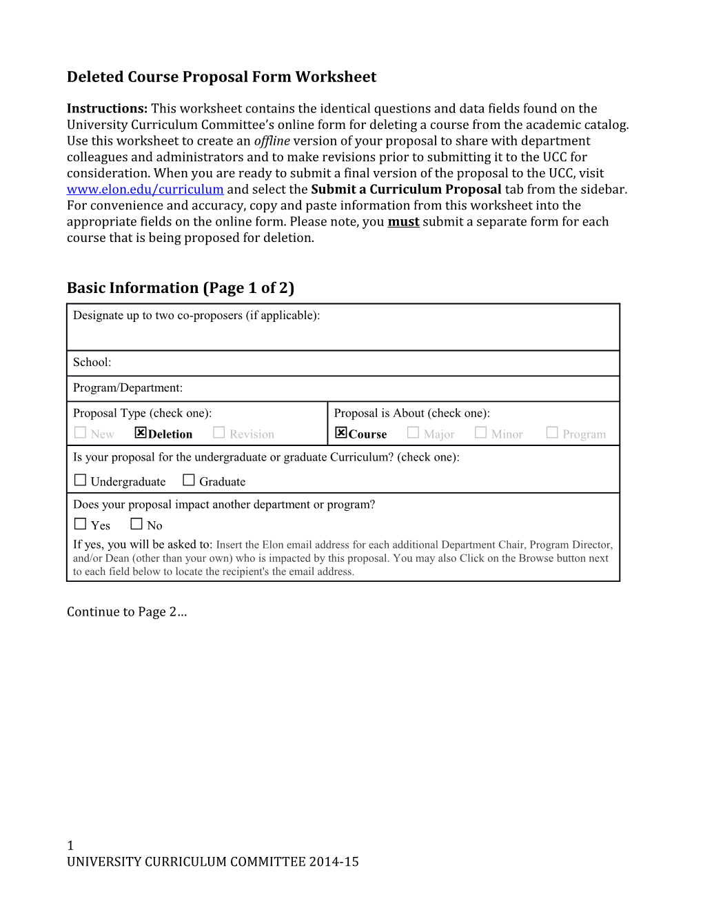 Deleted Course Proposal Form Worksheet