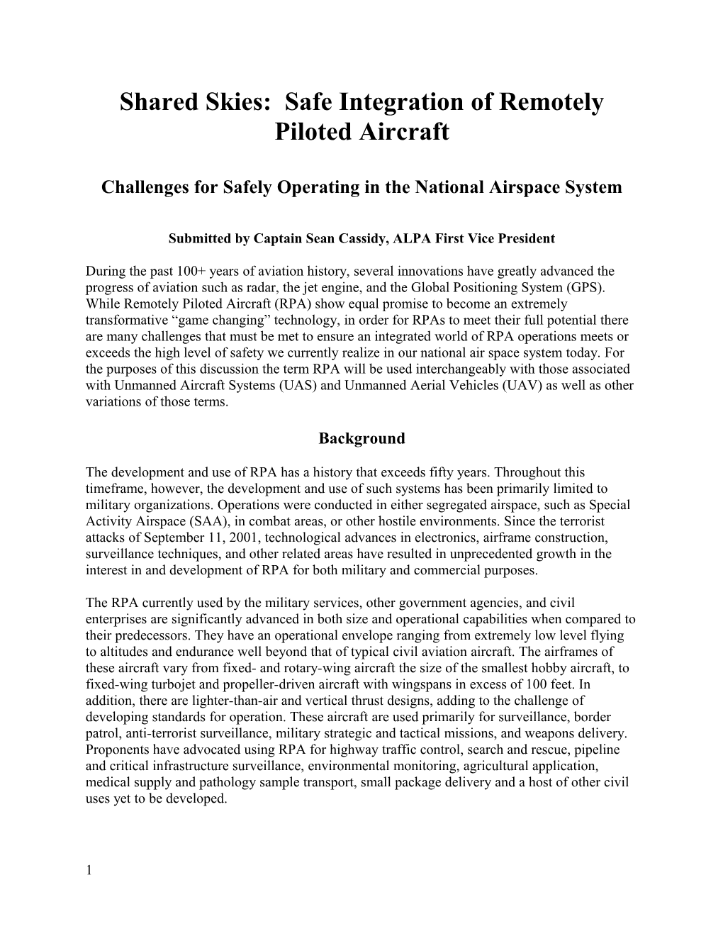 White Paper on Unmanned Aerial Systems (UAS)