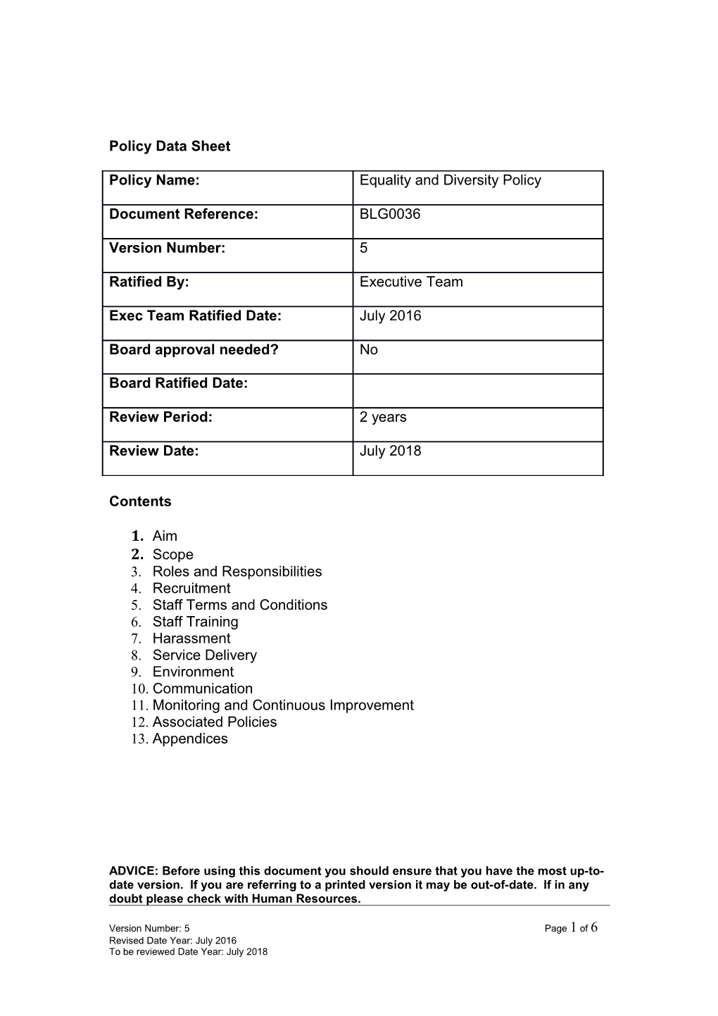 Policy Data Sheet