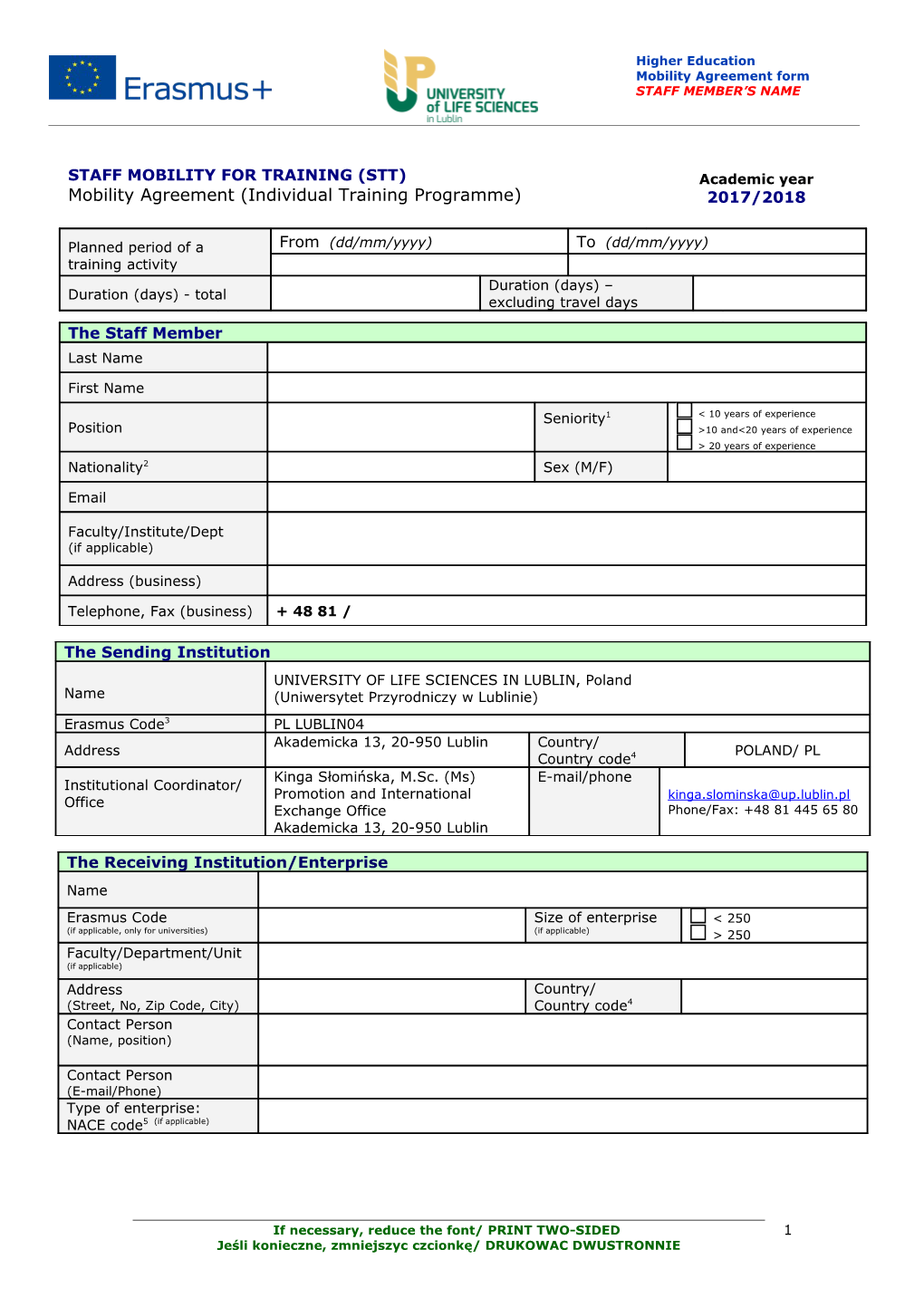 Ects - European Credit Transfer System Learning Agreement Academic Year 20