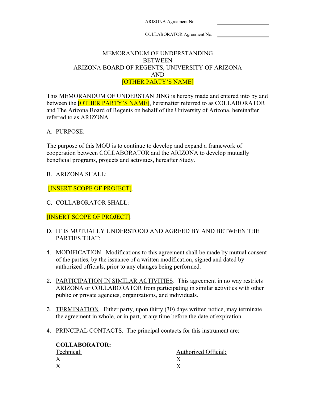 Memorandum of Understanding Template 070301