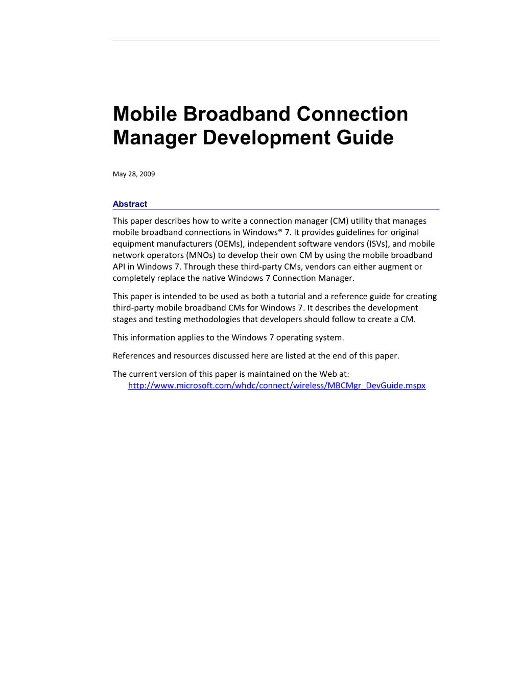 Mobile Broadband Connection Manager Development Guide - 1