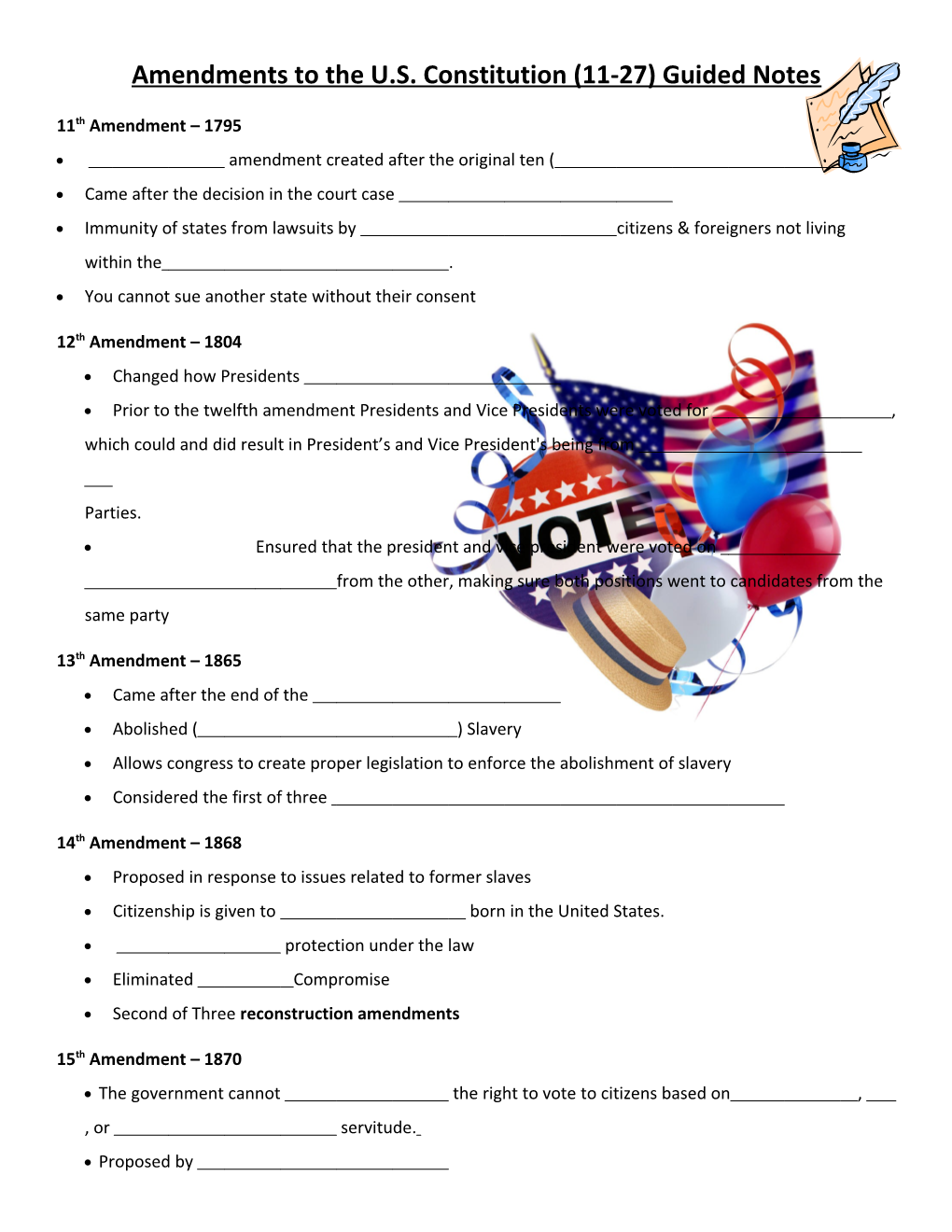 Amendments to the U.S. Constitution (11-27) Guided Notes