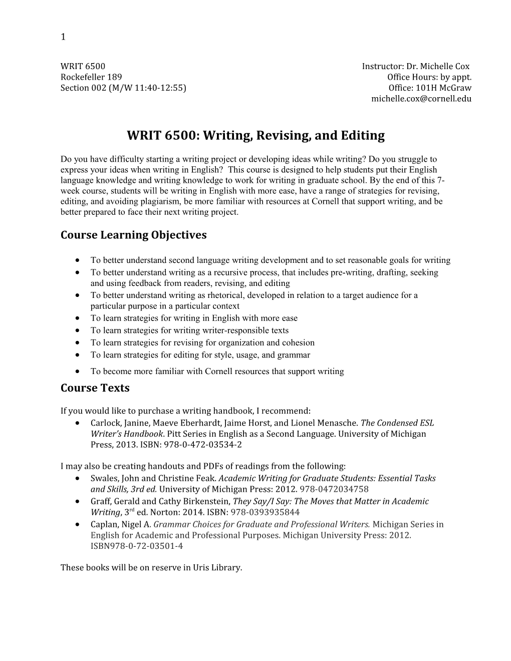 WRIT 6500: Writing, Revising, and Editing