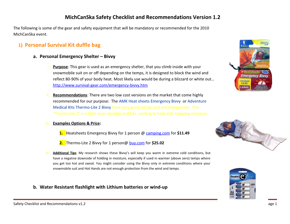 Michcanska Safety Checklist and Recommendations Version 1.2