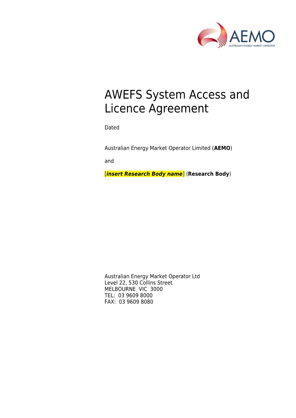AWEFS System Access and Licence Agreement