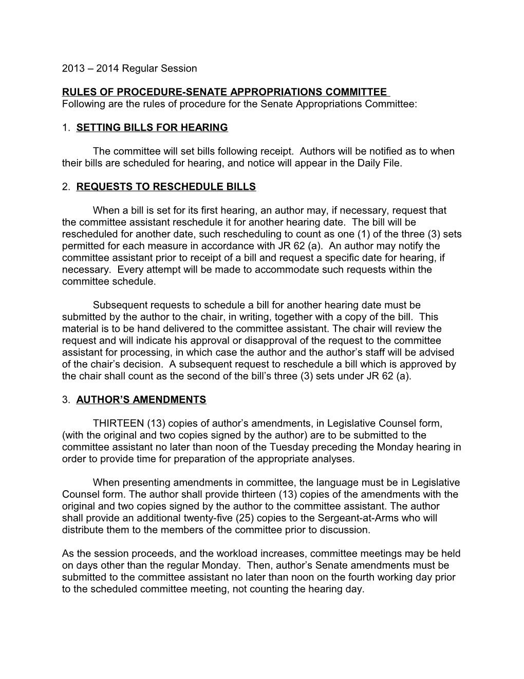 Rules of Procedure-Senate Appropriations Committee