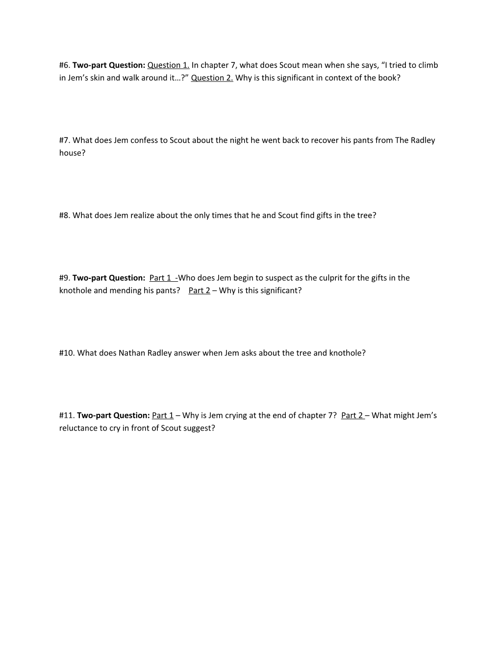 To Kill a Mockingbird Chapter 5 Guide Reading Worksheet