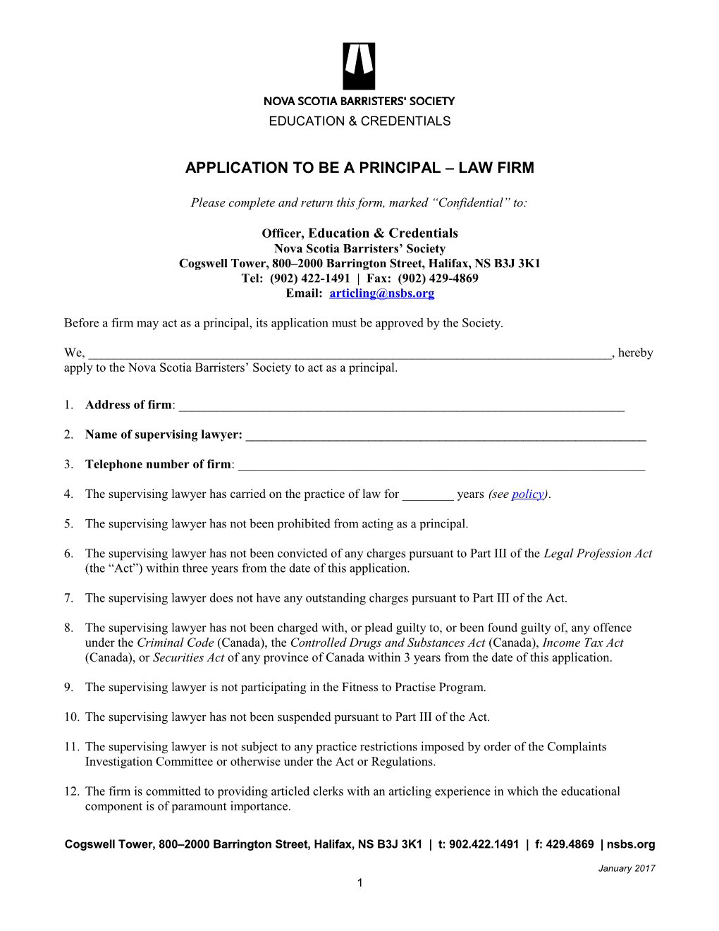 Application to Be a Principal Law Firm