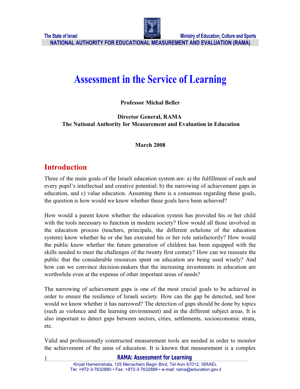 Assessment in the Service of Learning